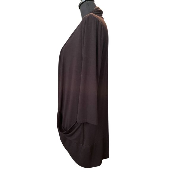 black open front draped lightweight cardigan pockets stretch 3/4 sleeve Medium - Picture 2 of 7